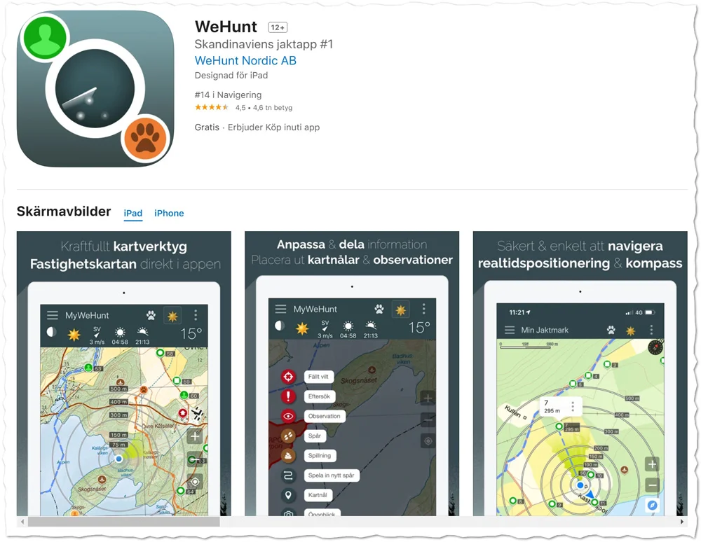 Wehunt app for iphone en oversiktsbild
