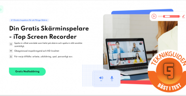 iTop screen recorder skarmavbild och badge som sager att programmet ar bast i test