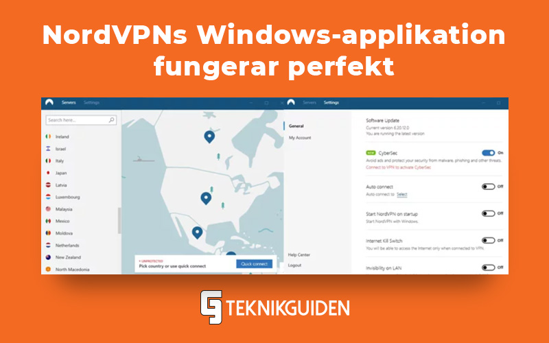 Skarmavbild for NordVPN for Windows