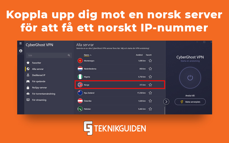 Koppla upp dig mot en norsk server for att fa ett norskt IP nummer