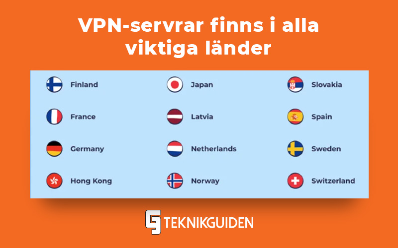 VPN servrar finns i alla viktiga lander