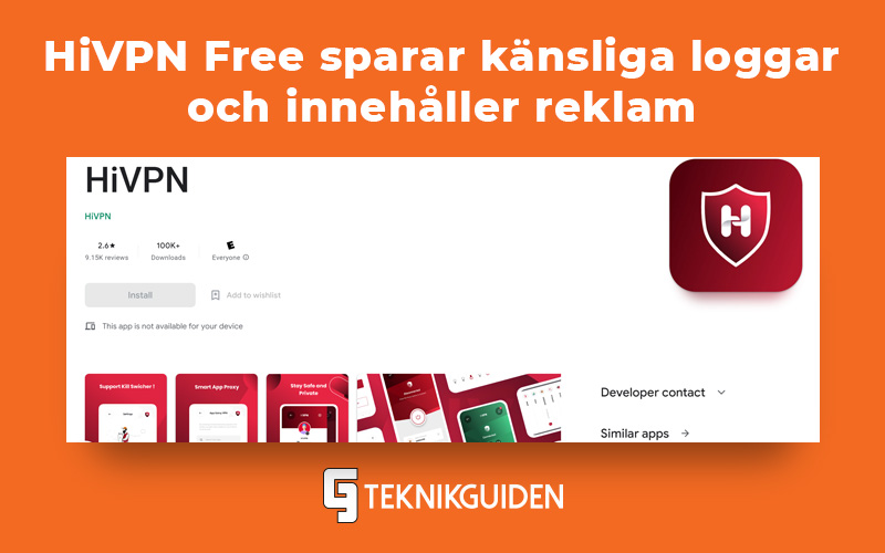 HiVPN Free sparar kansliga loggar och innehaller reklam